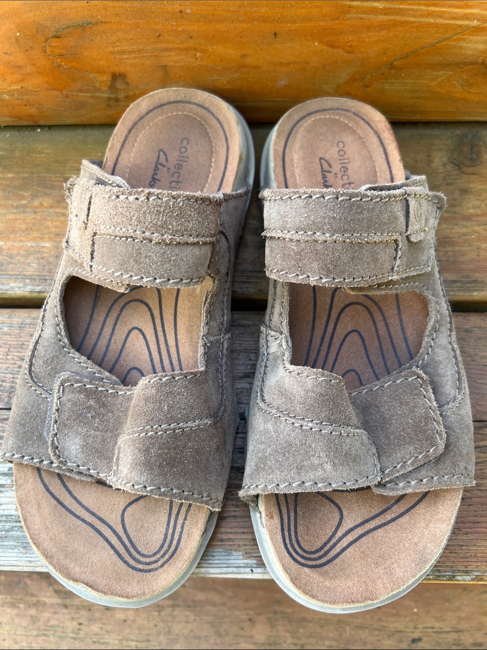 Clarks Men’s Taupe Brown Suede Adjustable Strap Sandals